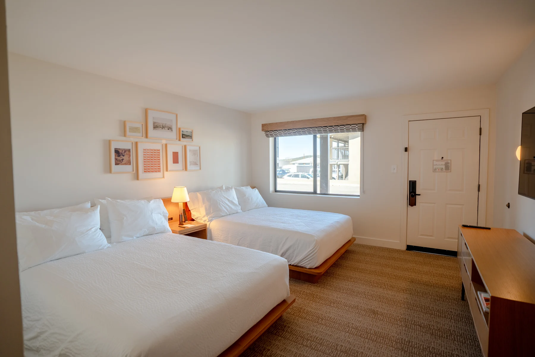 Hotel guest room with two beds